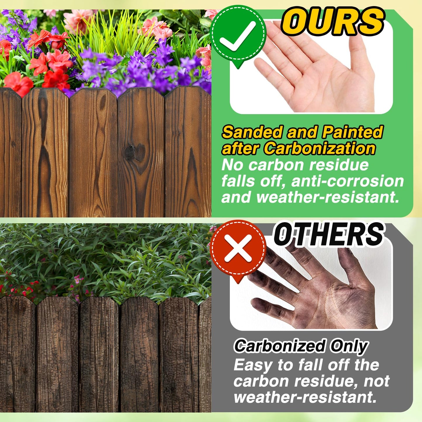 Wooden Garden Edging - 11.8ft x 8in Weather-Resistant Pine Landscape Border Fence for Outdoor Patio Lawns Yard Flower Beds Decoration