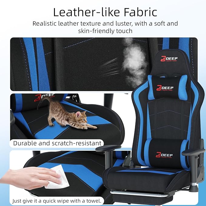Fabric Gaming Chair, Skin-Friendly and Breathable, Manufactured by A Reputable Manufacturer, Safe and Stable, Specially Designed for Gaming.with Footrest Mg(1005-Deepblue)
