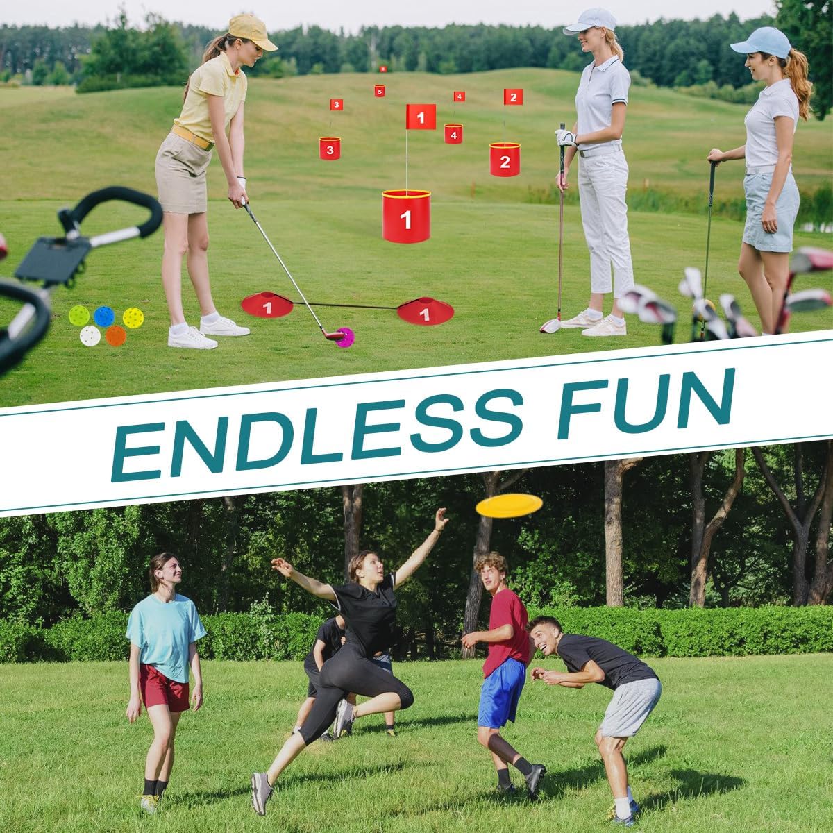 Golf Yard Bucket Games 9 Holes Golf Practice Game with Flag, Golf Chipping Game for Kids and Adults Outdoor Indoor Portable Backyard Golf Game for Park, Beach, Backyard, Lawn