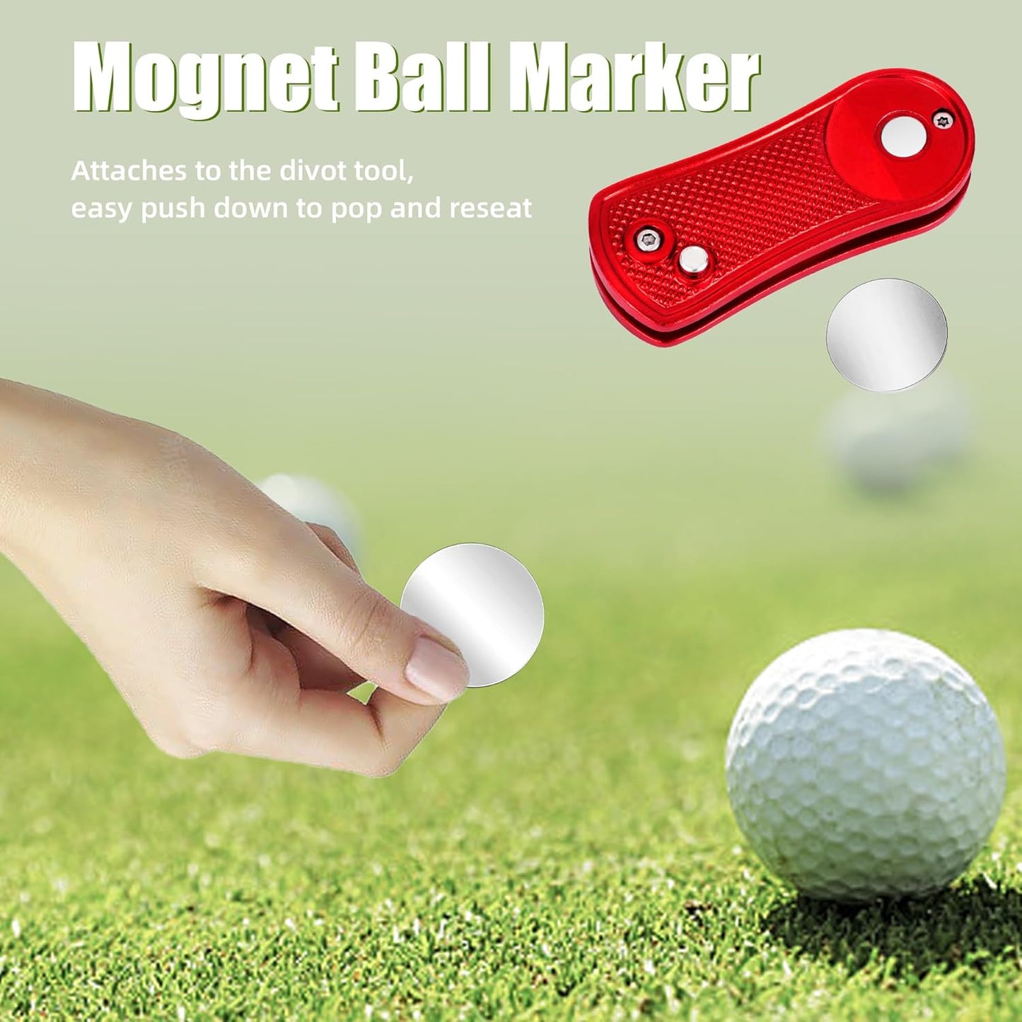 Mile High Life Golf Divot Repair Tool, All Metal Foldable Divot Tool with Pop-up Button & Magnetic Ball Marker