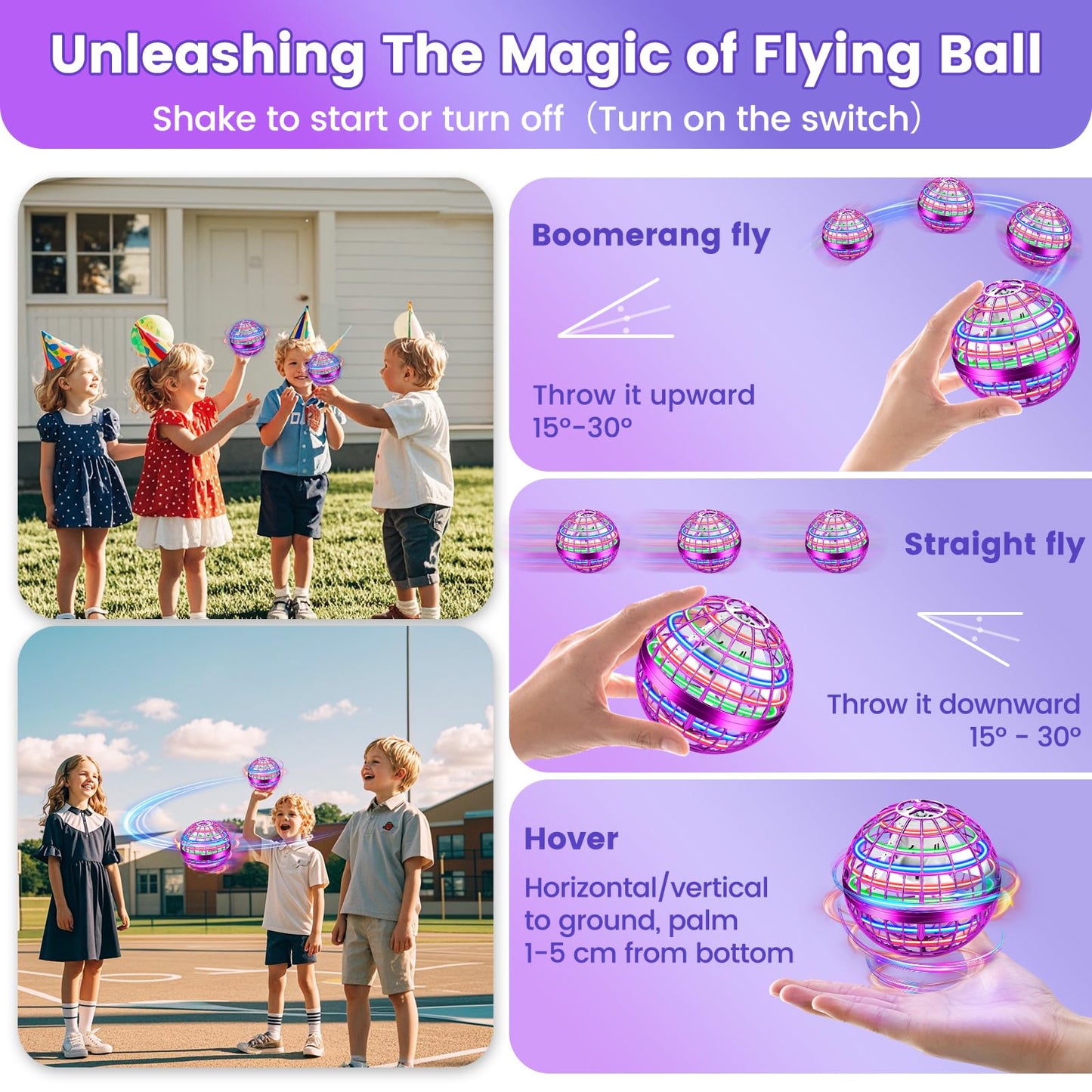 NWLAEWR Flying Orb Ball Toy, 2026 Upgrade Hand Controlled Hover Ball with LED Lights,360° Rotating Boomerang Globe Cool Mini Drone, Ideal Birthday&Christmas Gift for Boys Girls-Bright Purple