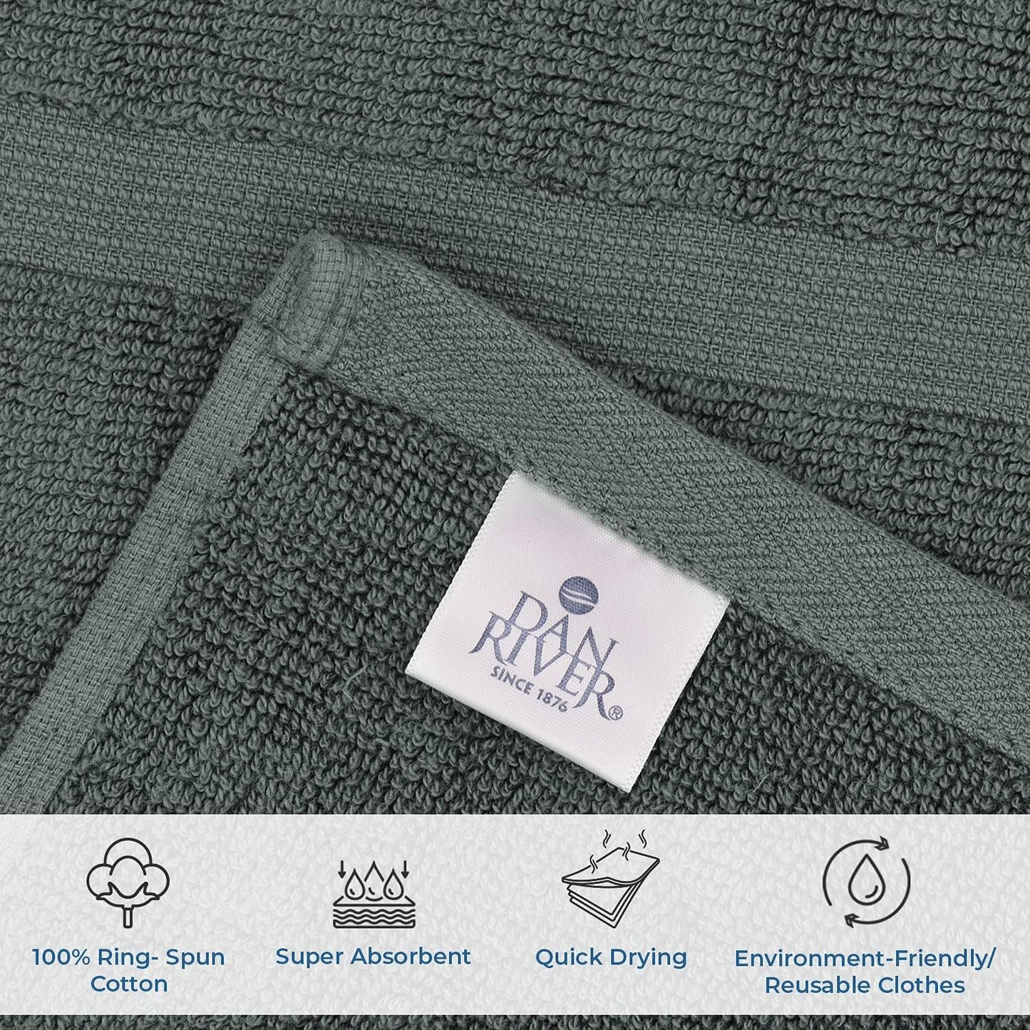 DAN RIVER Classic Cotton Bath Mats Set of 2 – Not a Bathroom Rug, Ultra Soft, Highly Absorbent & Machine Washable Bath Mat Towel for Bathroom Floor Mat – Durable, Quick-Dry, 21x34 Inches, Grey