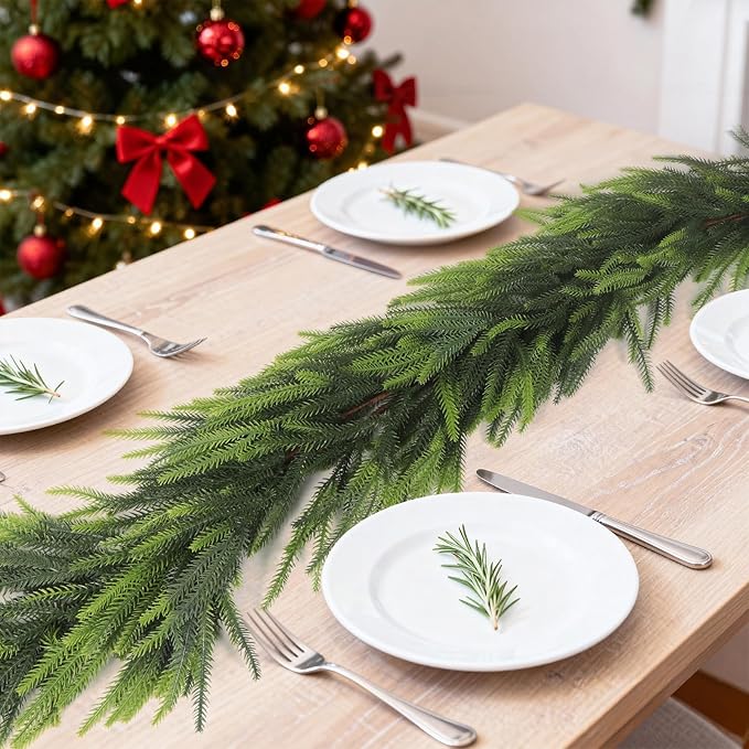Artificial Norfolk Pine Garlands, 4 Pcs 6 Ft Real Touch Pine Garlands, Christmas Greenery Green Garland for Mantle, Fireplace, Table, Wall, Outdoor, Indoor Christmas Decorations (6 FT, 4)