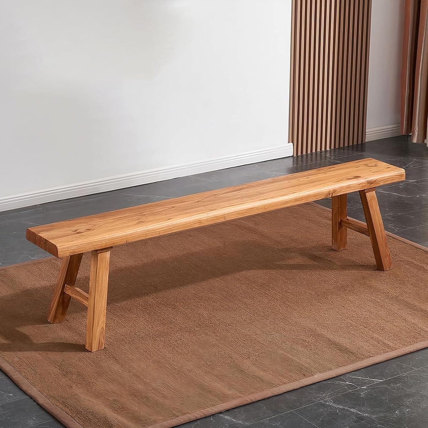 Farmhouse Wood Bench Indoor - 47.1Inch entryway Bench, Natural Solid Wood, Durable and Sturdy, Suitable for Dining Room, Bedroom, Porch and Other Narrow Spaces