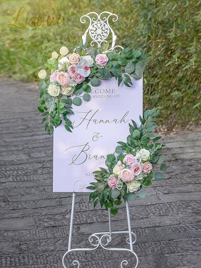 Wedding Arch Flowers, Artificial Floral Decor for Wedding Ceremony & Reception, Standard Size Large Flower Swag Set for Backdrop & Welcome Sign, Pack of 2 (Blush & Pink)