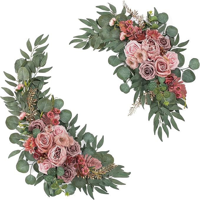 Wedding Arch Flowers, Artificial Floral Decor for Wedding Ceremony & Reception, Standard Size Large Flower Swag Set for Backdrop & Welcome Sign, Pack of 2 (Dusty & Blush)