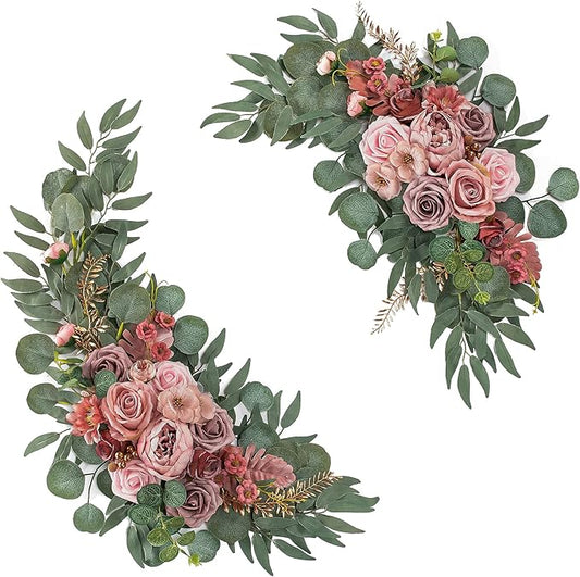 Wedding Arch Flowers, Artificial Floral Decor for Wedding Ceremony & Reception, Standard Size Large Flower Swag Set for Backdrop & Welcome Sign, Pack of 2 (Dusty & Blush)