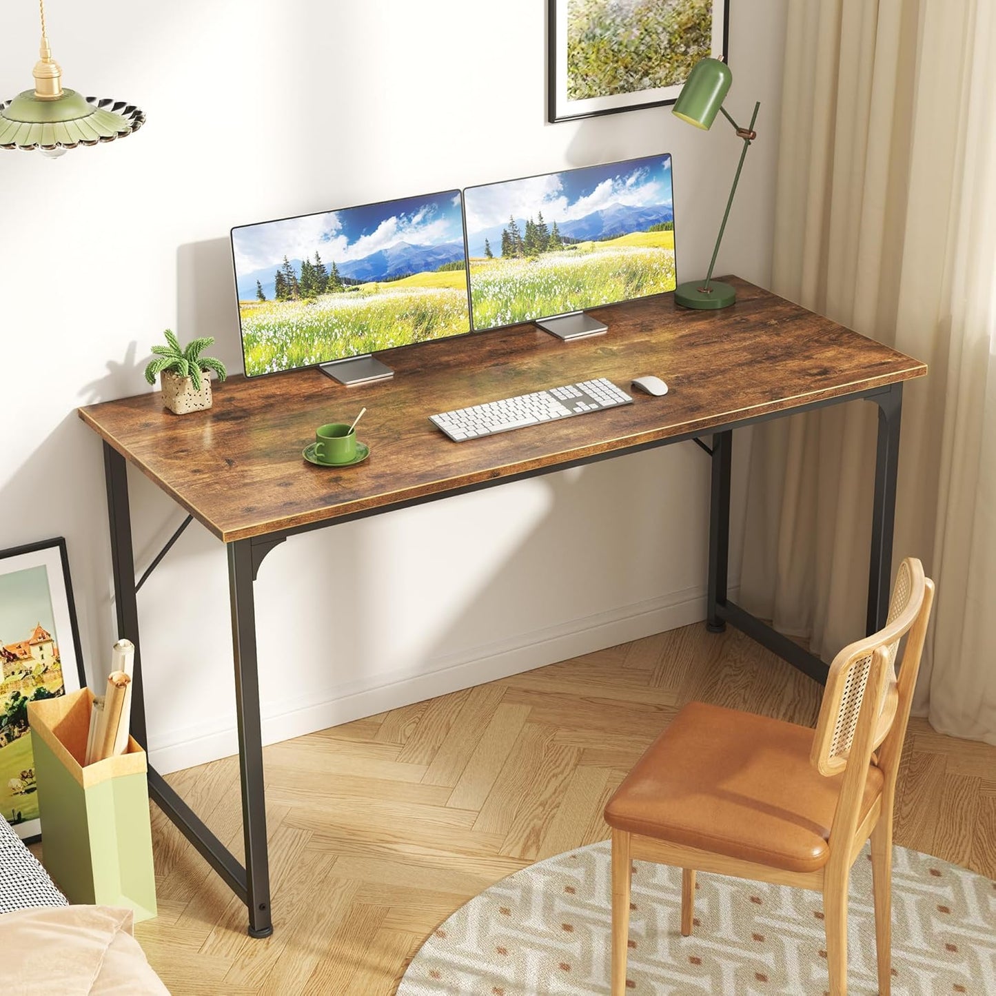Huuger Computer Desk, 48 Inch Office Desk, Gaming Desk with Storage, Writing Desk Work Desk for Home Office, Study, Modern Simple Desk, Large Legroom, Metal Frame, Rustic Brown