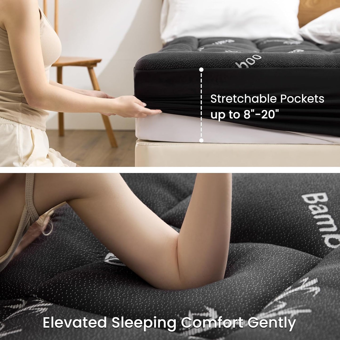 Love's cabin King Size Mattress Topper, Rayon Derived from Bamboo, 900 GSM Breathable Mattress Topper Pad, Thick Pillow Top Mattress Pad with 8"-20" Deep Pocket(78"x80"), Black