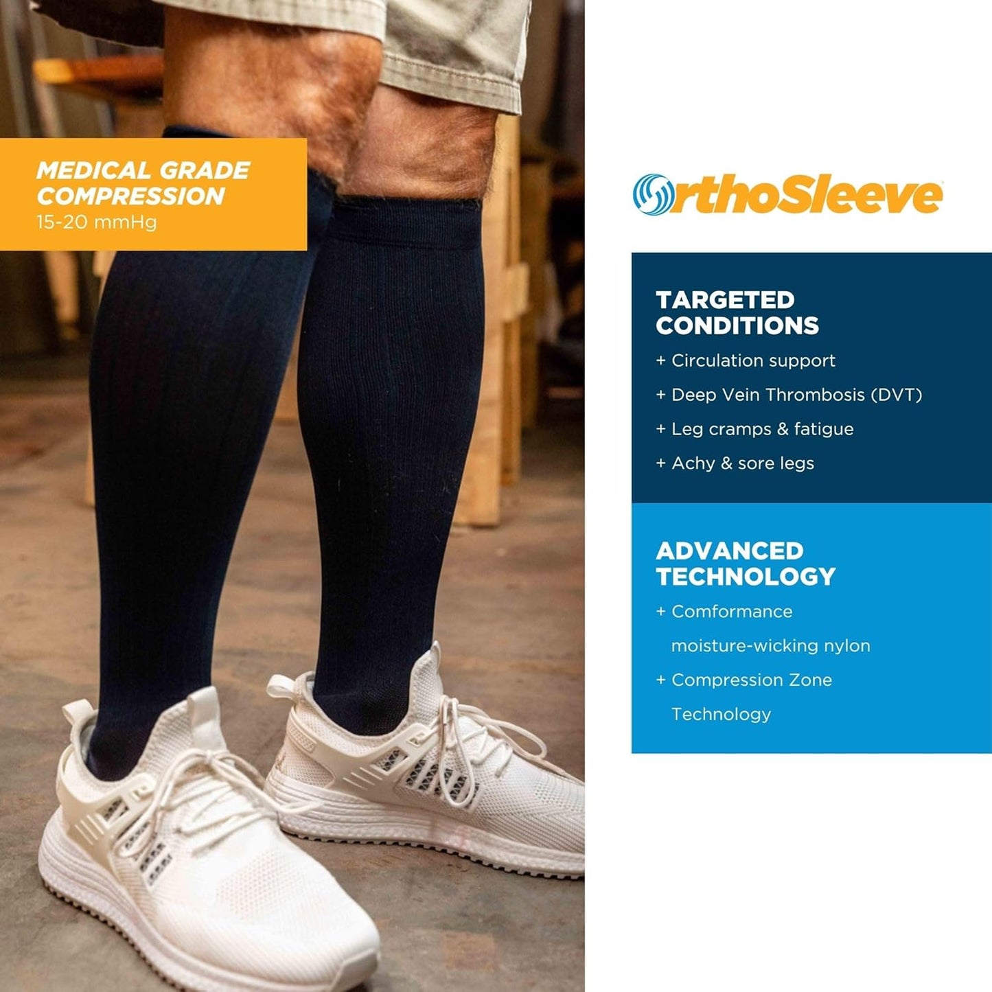 Medical Grade Compression Socks for Men & Women 15-20 mmHg by OrthoSleeve (White, Large)