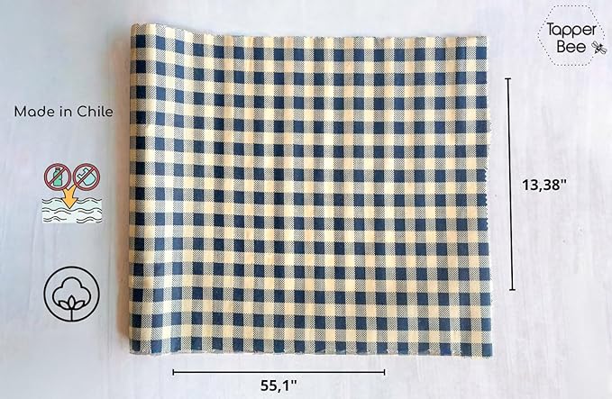 Reusable Beeswax Wrap Roll – Cotton, Plastic-Free Food Storage Alternative – Wrap Made by Women in Chile (Blue Squares)