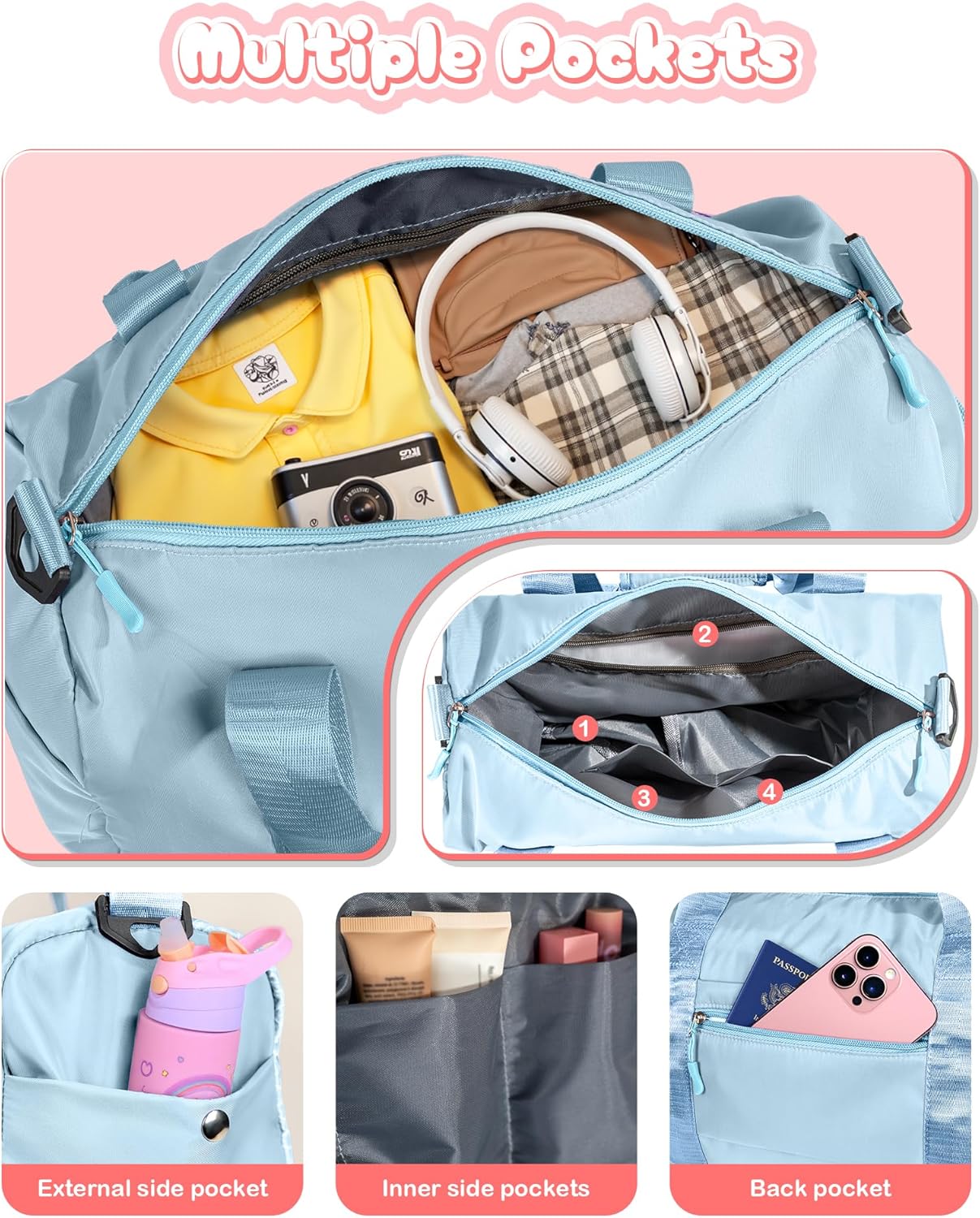 Easter Gifts for Teens Girls-Girl Gym Bag with Shoe Compartment, Kid Personalized Weekender Overnight Bags, Initial Travel Tote with Makeup Pouch, Gift for 3 4 5 6 7 Year Old Kids (Letter T)