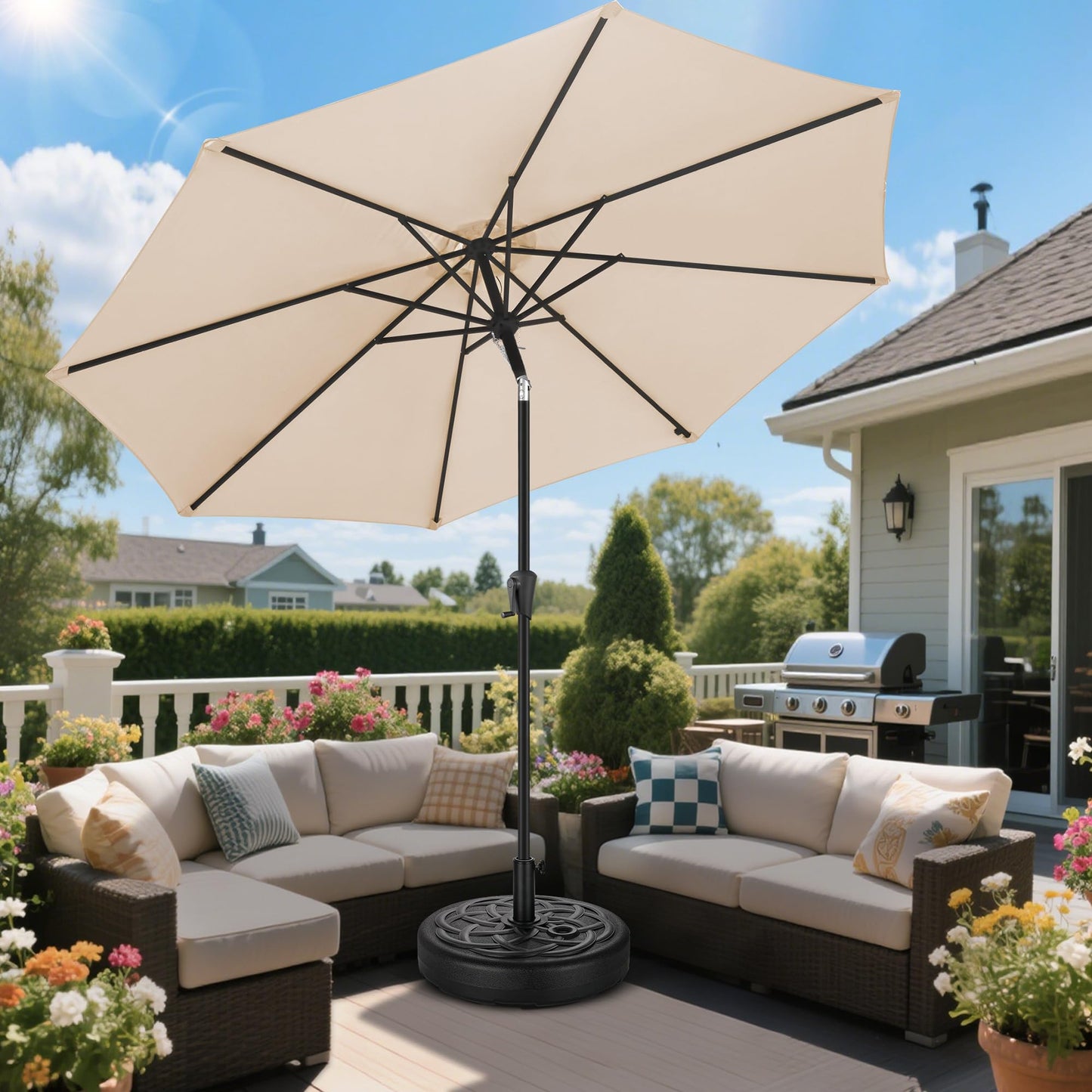 FLAME&SHADE Patio Umbrella Base Stand - 112 lbs 22" Fillable Outdoor Umbrella Base, Water Filled Heavy Duty Base for Table Market Umbrella Holder, Garden, Backyard, Pool, Beach(Black)