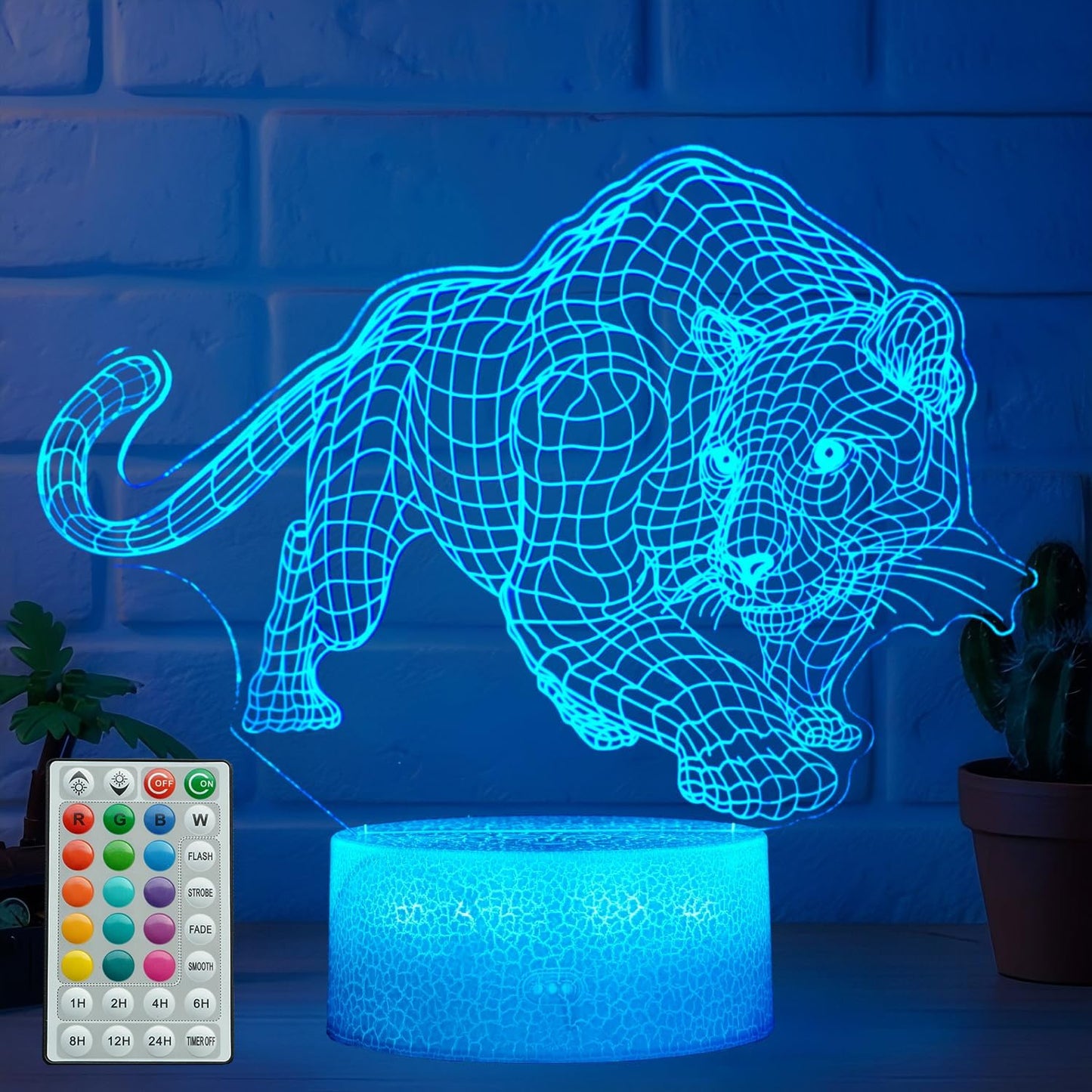 Panther Night Light, 3D Illusion Lamp, 16 Colors Changing, Timer, 4 Flash Modes, Dimmable, Kids Room Decoration, Xmas Panther Gifts