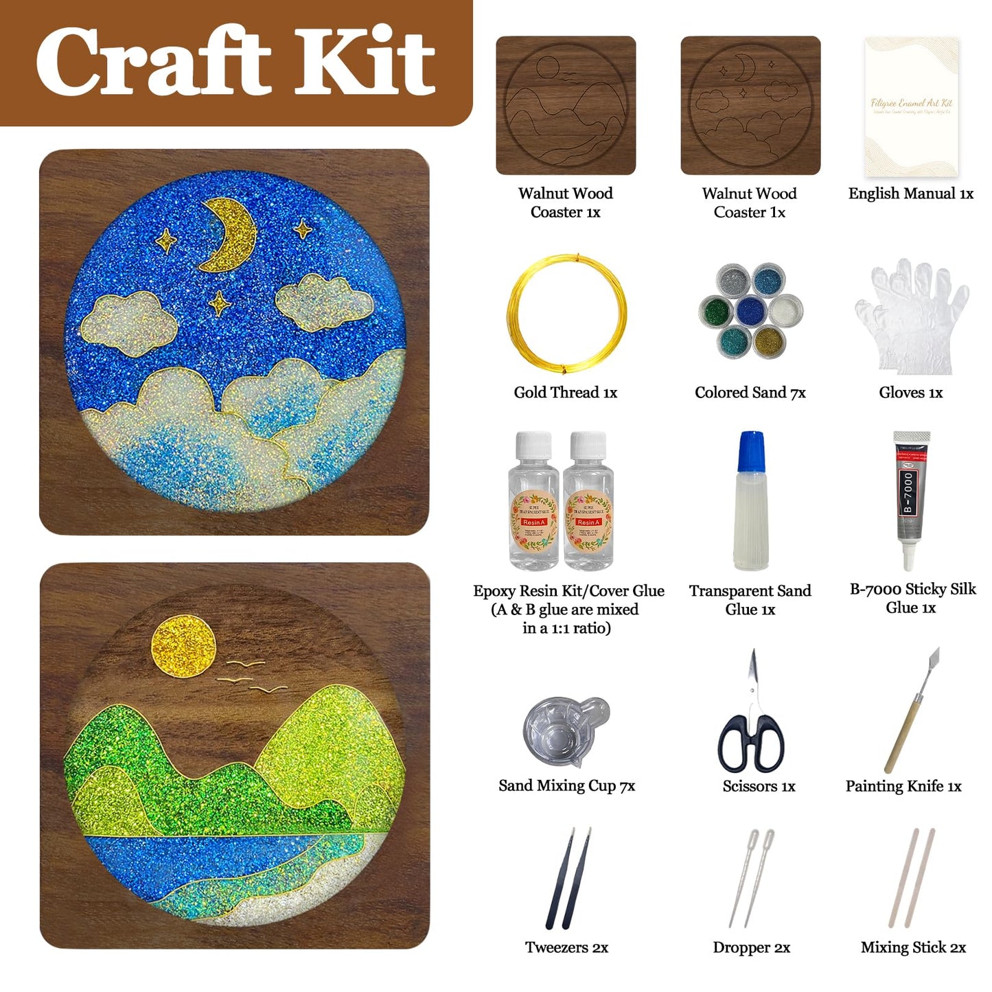 Filigree Enamel Art Painting Crafts Starter Kit, DIY Enamel Craft Making Resin Crafts Coasters Kits, DIY Art Project Craft Kits for Adults Seniors Teens, Hobby Kits for Women, Handmade Home Decor Gift