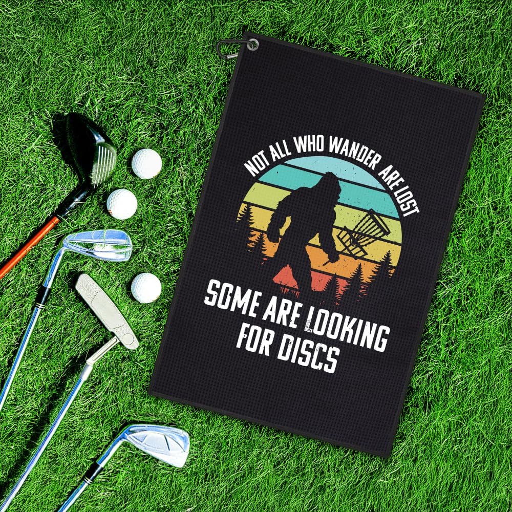 DYJYBMY Not All Who Wander are Lost Some are Looking for Discs Printed Golf Towel for Golf Bags with Clip, Funny Disc Golf Bigfoot Towel, Golf Towel Gifts for Disc Golfer Men Women Disc Golf Lovers