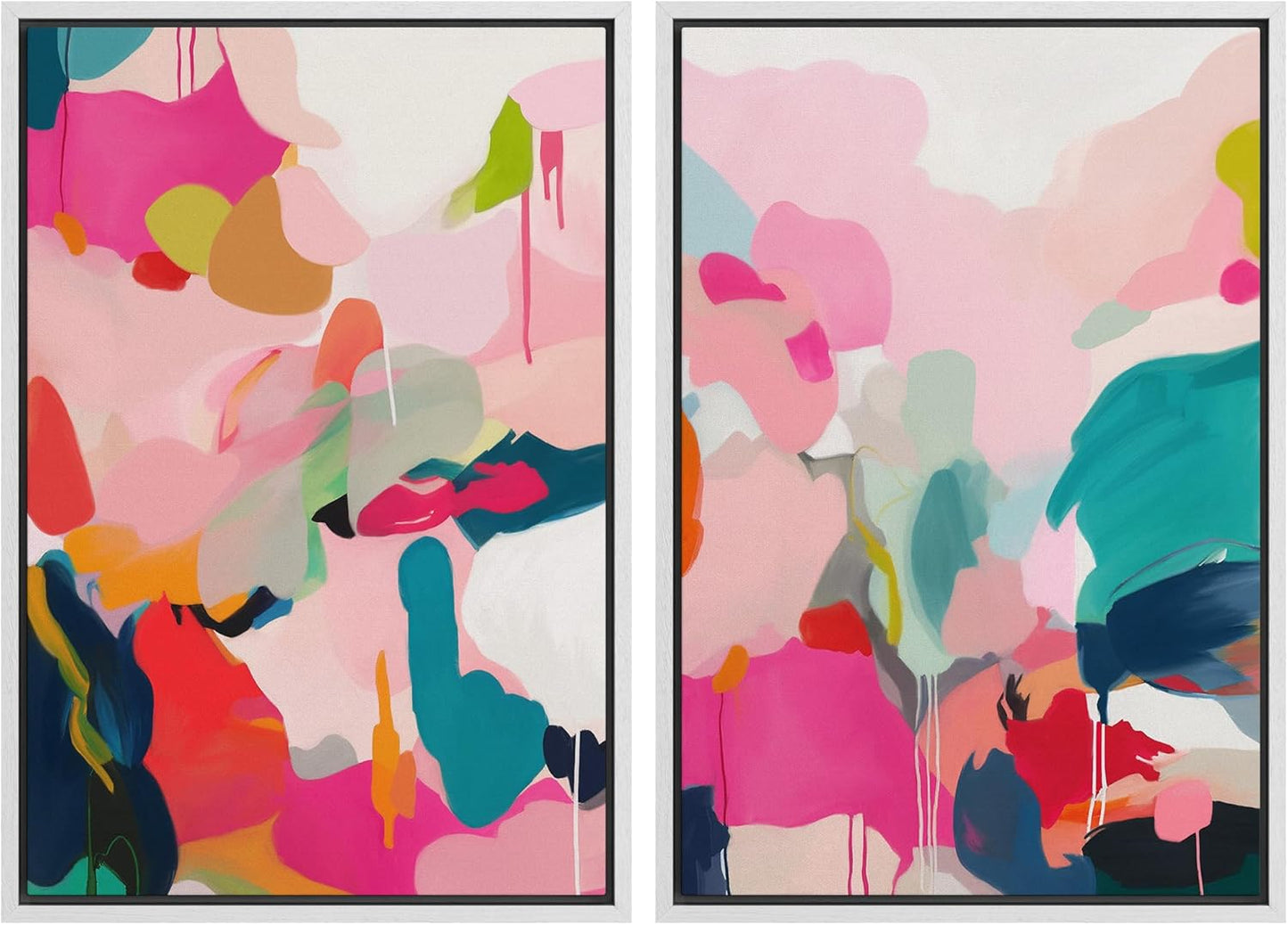 SIGNWIN Framed Canvas Print Wall Art Colorful Abstract Vibrant Pink and Blue Drip Illustrations Modern Art Decorative Contemporary for Living Room, Bedroom, Office - 16"x24"x2 White