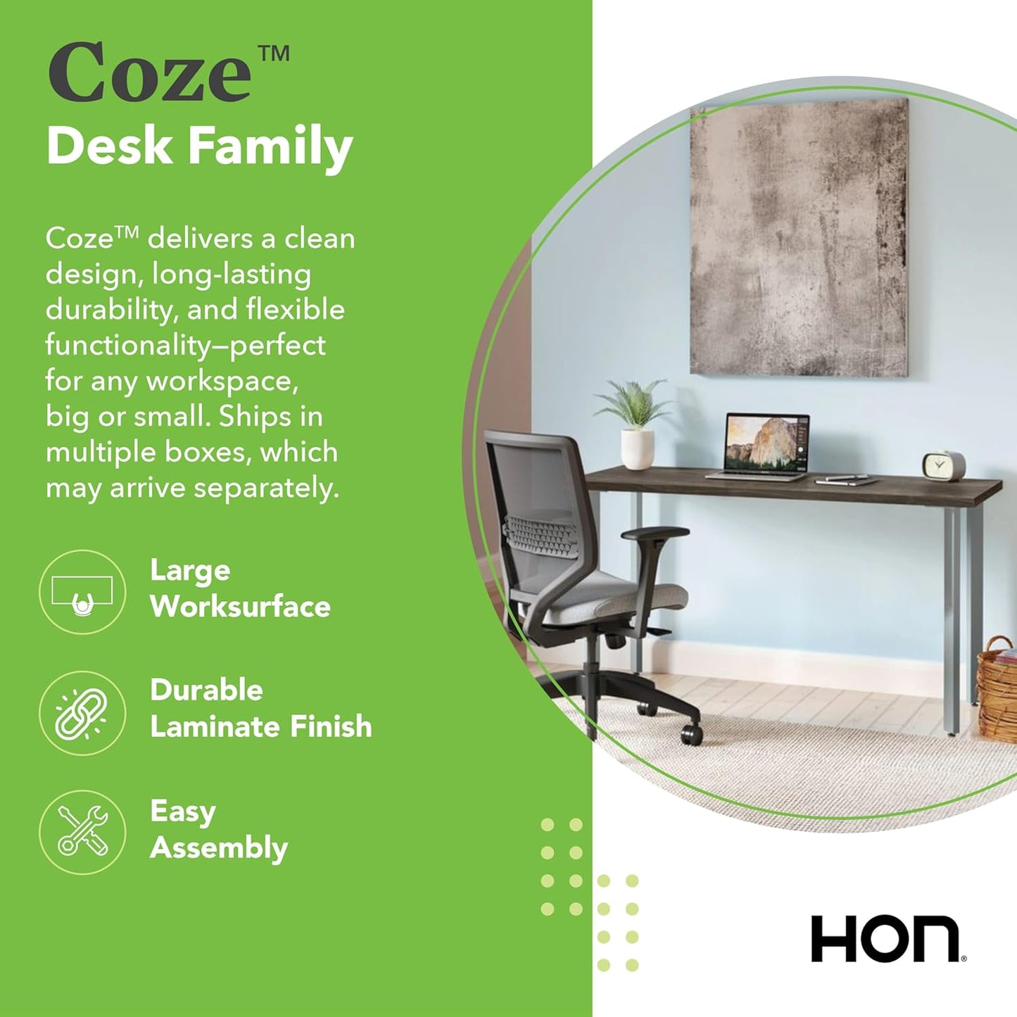 HON Coze Home Office Desks, Sturdy Table Computer Desk, 42", Walnut Top, White Base