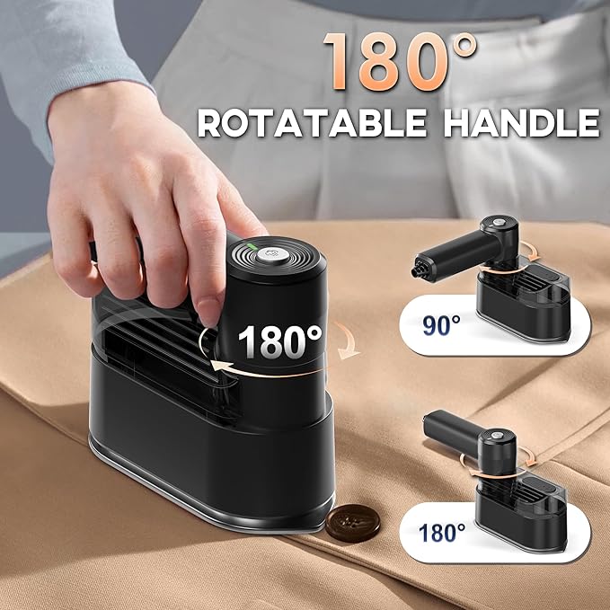 Travel Steamer - Portable Steamer for Clothes, 8FT Power Cord, Handheld Small Size Steam Iron Collapsible Design, Travel College Dorm Home Essentials (Black)