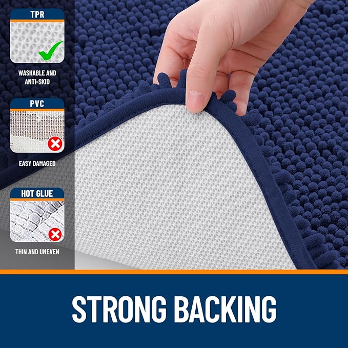 OLANLY Bathroom Rugs 36x24, Extra Soft Absorbent Chenille Bath Rugs, Rubber Backing Quick Dry, Machine Washable Bath Mats for Bathroom Floor, Tub and Shower, Home Decor Accessories, Twilight Sapphire