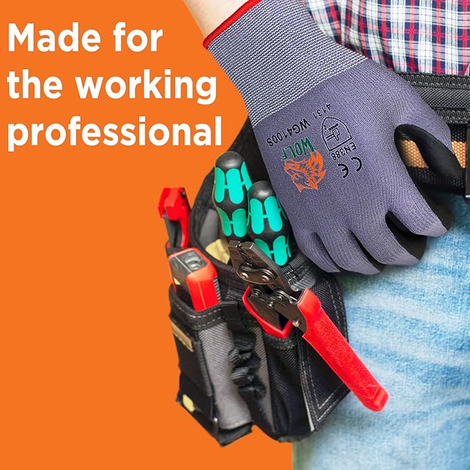 WOLF Ultra-Thin Nitrile Foam Palm Coated Glove with Tacky Dot Grip, Multi Purpose