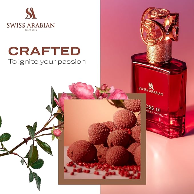 Swiss Arabian Rose 01 - Luxury Products From Dubai - Long Lasting, Addictive Personal EDP Spray Fragrance - Seductive Signature Aroma - 1.7 Oz