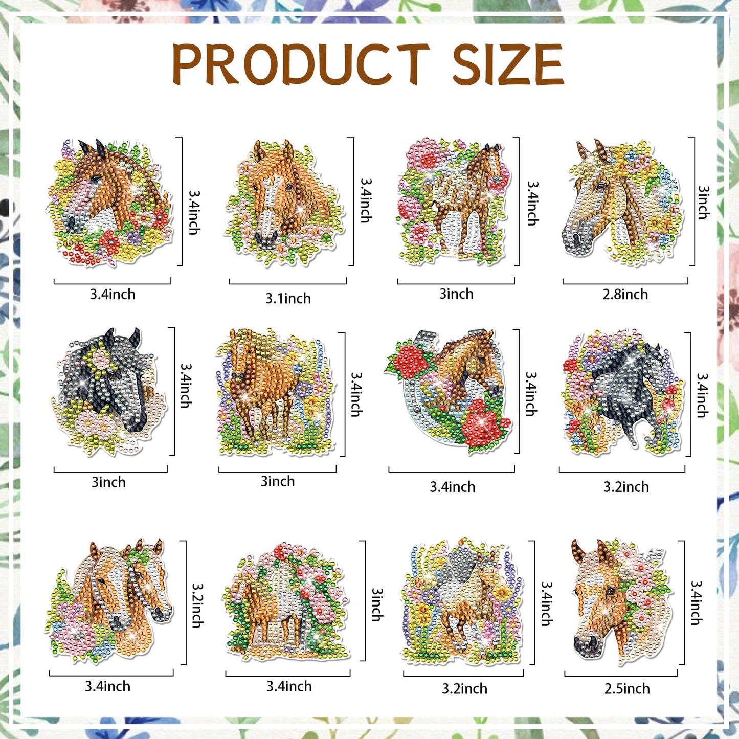 INCOK Diamond Art Refrigerator Magnets - 12 PCS Horse Diamond Painting Fridge Magnet Stickers Kits DIY Refrigerator Diamond Art Craft for Adult Beginners Home Decors Christmas Gift Horse Lover