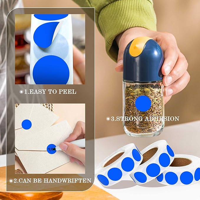 0.75 Inch 4 Rolls of 4000 Colorful Dots Sealing Stickers,3/4"Round Permanent Adhesive Color Coding Labels,Blue Dots Stickers for Home Decorative, Storage Bins, Moving Containers & Organization