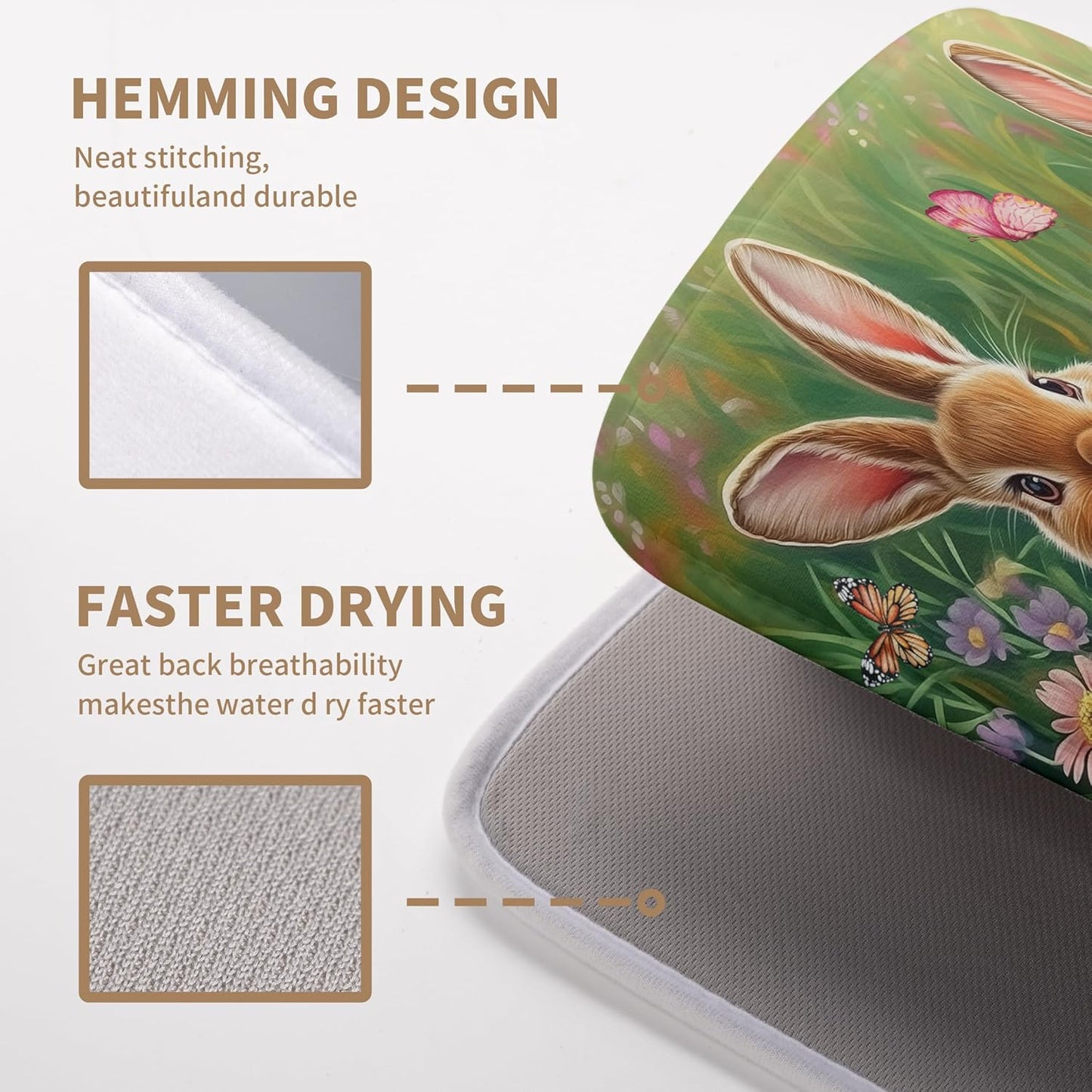 Easter Bunny Eggs Dish Drying Mat for Kitchen Counter 18x24 Inch Spring Easter Rabbit Flowers Large Drying Mat Microfiber Dish Drainer Rack Mats Absorbent Reversible Dishes Pad Dish Dryer Mat