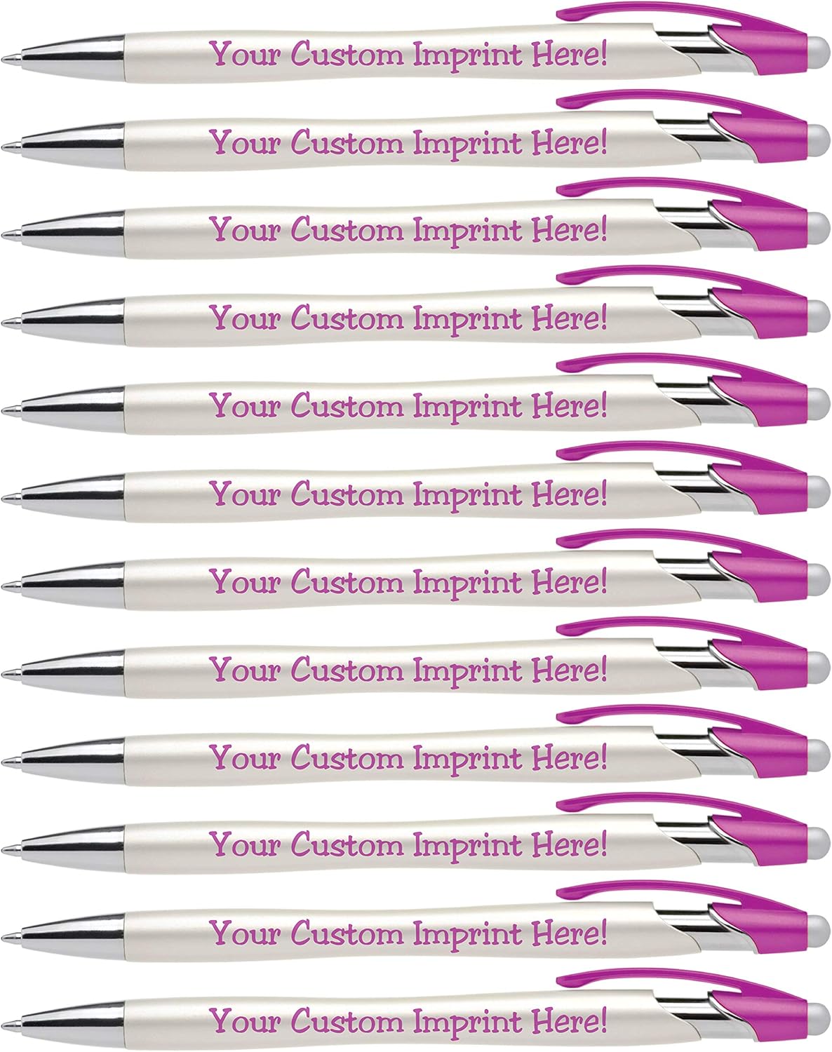 ExpressDesigns™ - Custom Pens with Stylus - The Pearl Personalized Metallic Printed Name Pens with Black Ink - Imprinted with Logo or Message with personalization - 12 pack (Pink)