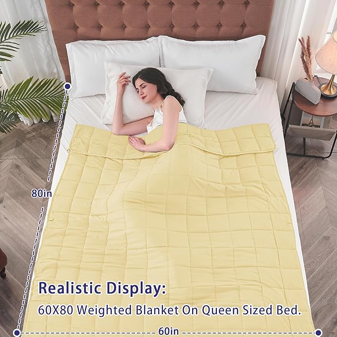 yescool Weighted Blanket for Adults (15 lbs, 60" x 80", Yellow) Cooling Heavy Blanket for Sleeping Perfect for 140-160 lbs, Queen Size Breathable Blanket with Premium Glass Bead, Machine Washable