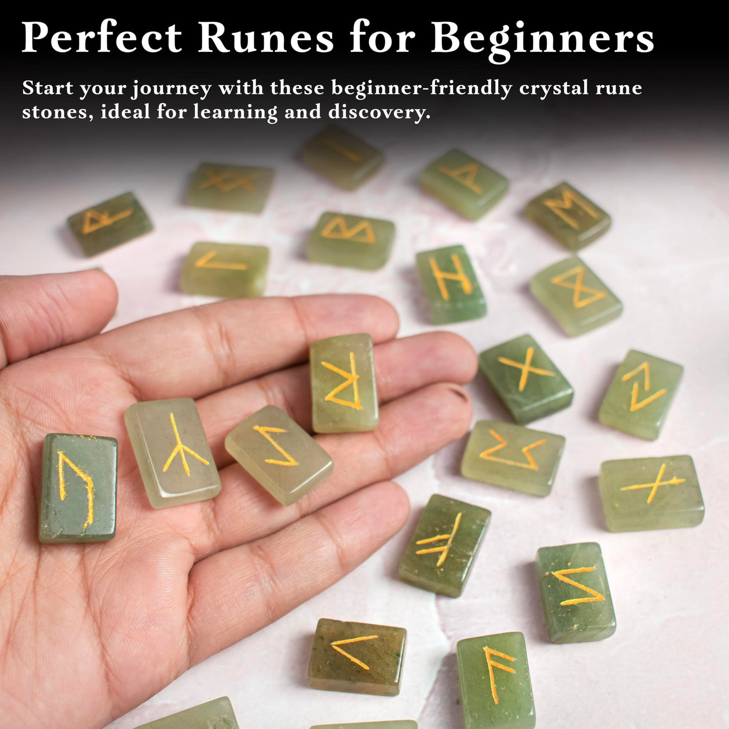 Crocon Green Jade Rectangle Shape Gemstone Runes with Elder Futhark Alphabet Engraved 25 pcs Rune Set Crystal Divination Metaphysical Healing Chakra Reiki Runes Set with a Pouch Size : 20-25mm