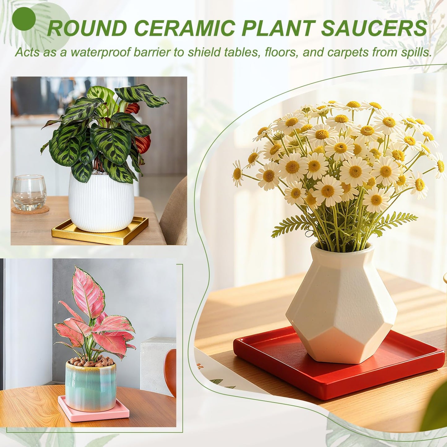 YELARXI 7.5 Inch Ceramic Plant Saucers, Square Flower Planter Water Trays Ceramic Plant Saucer Pot Tray -Fitting for (Outdoor/Indoors/Garden/Planting/Water/Flower/Coffee) Burgundy