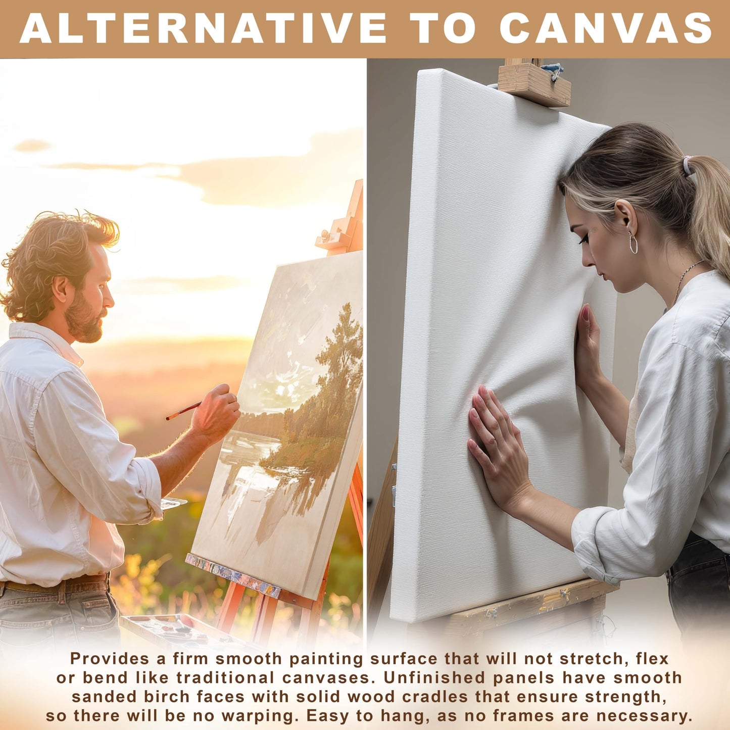 U.S. Art Supply 48" x 48" Unfinished Cradled Wood Panels for Painting, Gallery 1-1/2" Deep (2 Pack) - Artist Depth Wooden Wall Canvases - Mixed-Media Craft, Acrylic, Oil, Encaustic, Paint Pouring