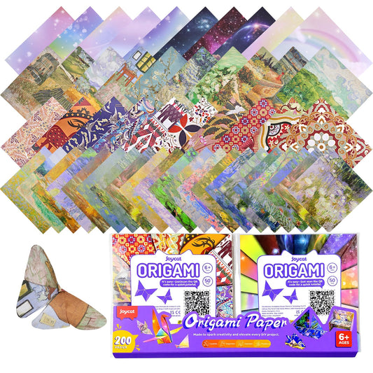 JoyCat Origami Papers, 6x6 Inches - 200 Sheets Premium Origami Paper Kit – Double Sided Patterned Paper (4-Theme Mega Pack) – Van Gogh & Monet Art, Ethnic Designs