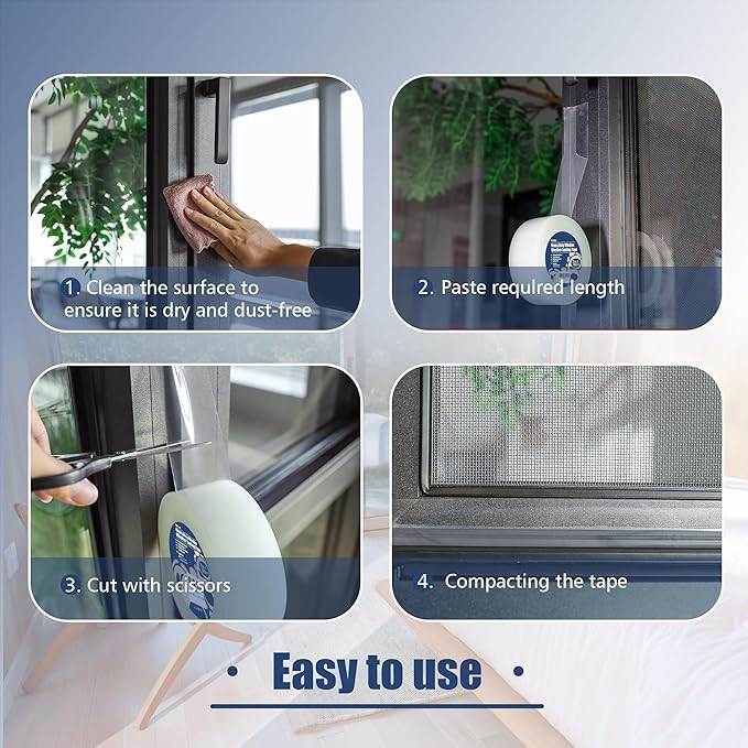 Heavy Duty Window Weather Sealing Tape - Transparent Window Tape for Winter and AC Insulation, No Mess Winter Window Seal Kit - 2 Inch Wide 90 FT Long