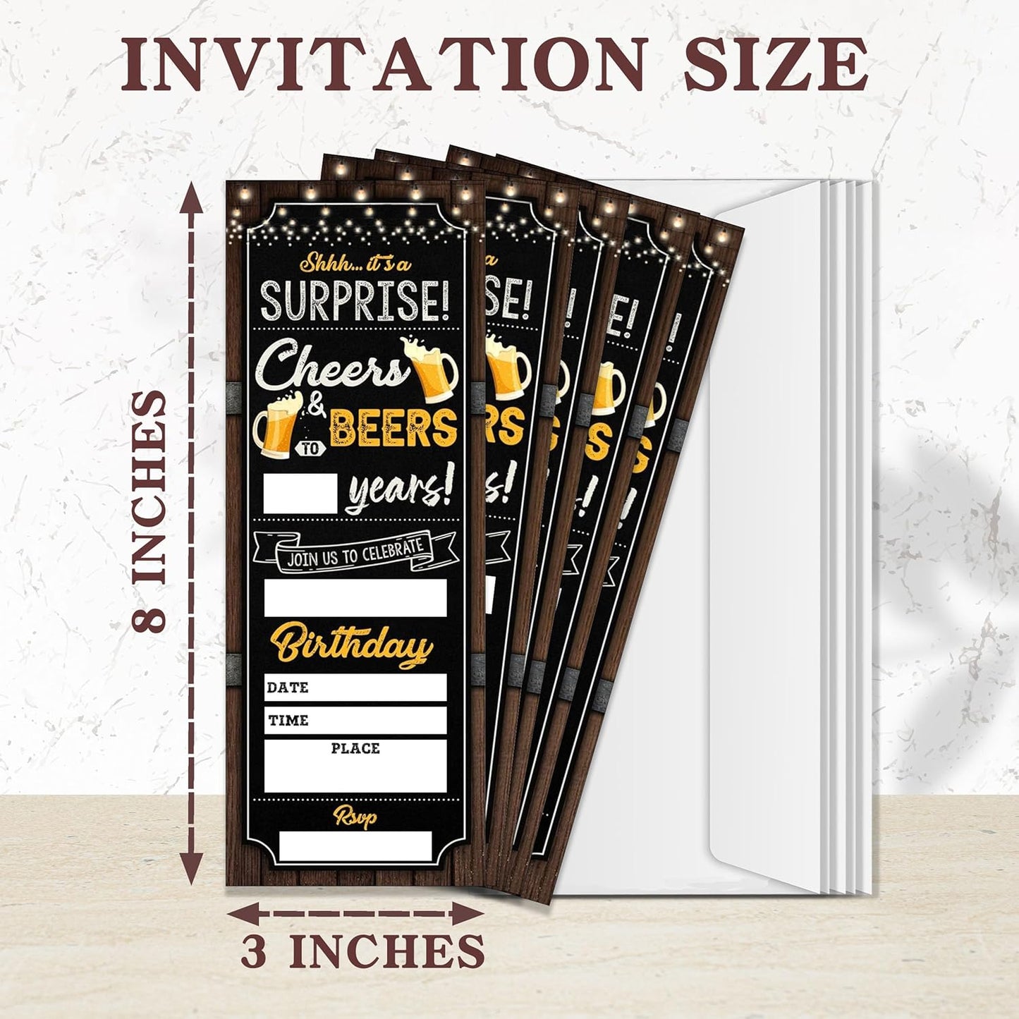 Cheers And Beers Birthday Invitation-Beers Ticket Invite Cards with Envelopes for Adults-3x8 inch Birthday Card-Party Favor & Supplies (20 Packs)-A21