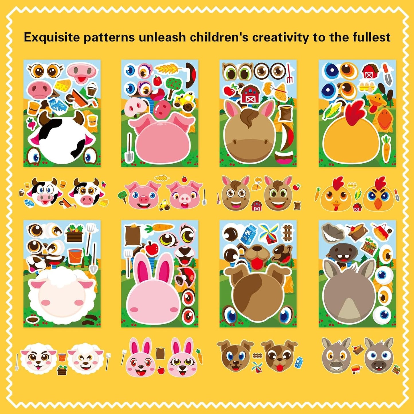 36 Sheets Farm Animal Make a Face Stickers Sheets for Kids, Make Your Own Sticker DIY Farm Animal Stickers for Kids Farm Themed Birthday Party Favor Supplies Craft
