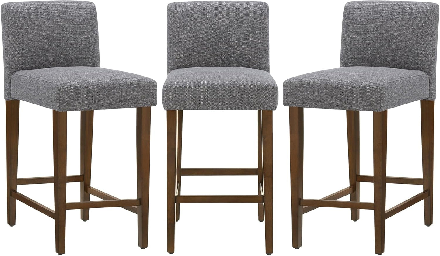 CHITA Counter Height Bar Stools Set of 3, 27" H Seat Height Upholstered Barstools, Fabric in Fog Grey