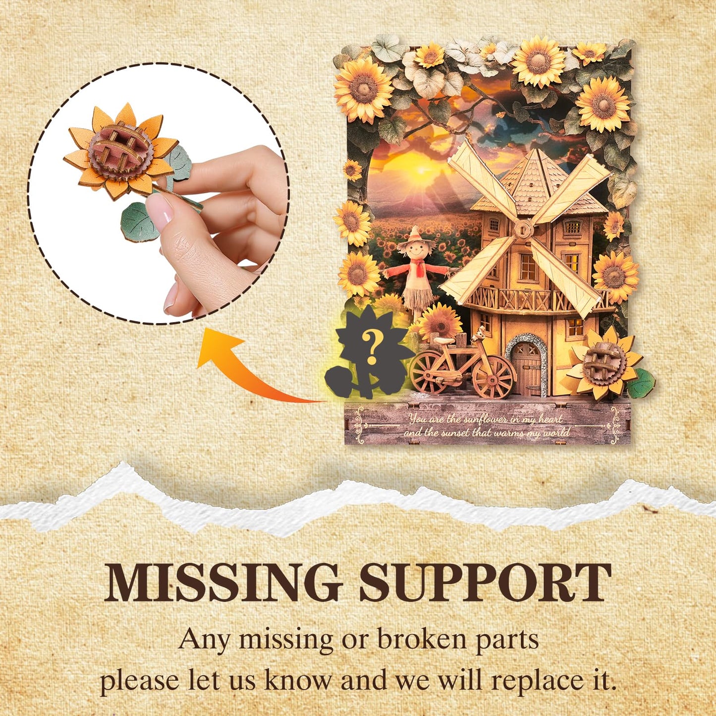 Cutywood 3D Wooden Puzzles for Adults - Sunflower DIY Kits for Adults with LED Light, Desk Decor 3D Wall Art Model Kits for Adult Gift for Nature Enthusiasts