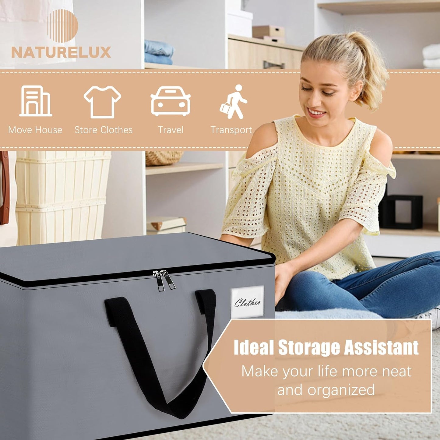 Heavy Duty Moving Bags - Extra Large Packing Bags and Storage Totes, Collapsible and Foldable Option for Moving and Storage, Grey, 125 L - 6 Pack
