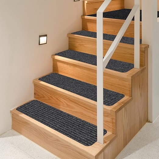 Non-Slip Stair Treads, 7.8" X 30" (7-Pack) Stair Runner Indoor Outdoor Mat, Grey Slip Resistant Stair Tread Mats Step Covers Pads for Elders, Kids and Pets (30" x 7.8", Grey)