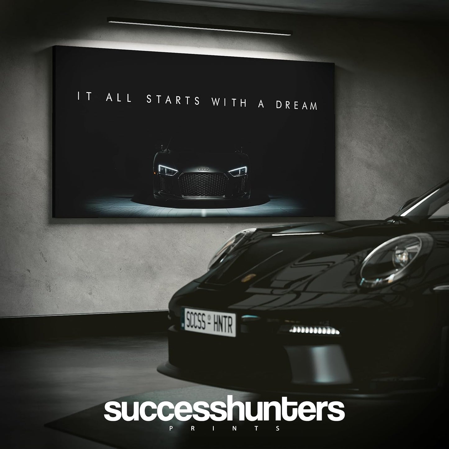 Motivational Wall Art for Office, Super Car Art Canvas, Inspirational Automotive Decor for Audi R8 Sportscar Lovers, Motivational Wall Decor for Office and Home, Car Poster (20" x 40" in)