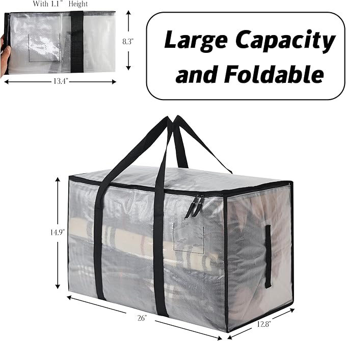 Heavy Duty 93L (24.5 Gallon) Stackable Storage Bins with Fully Openable Lids,Moving Bags Heavy Duty, Clear Plastic Totes for Moving Storage, Home Organization, Christmas Decorations. 8 pack