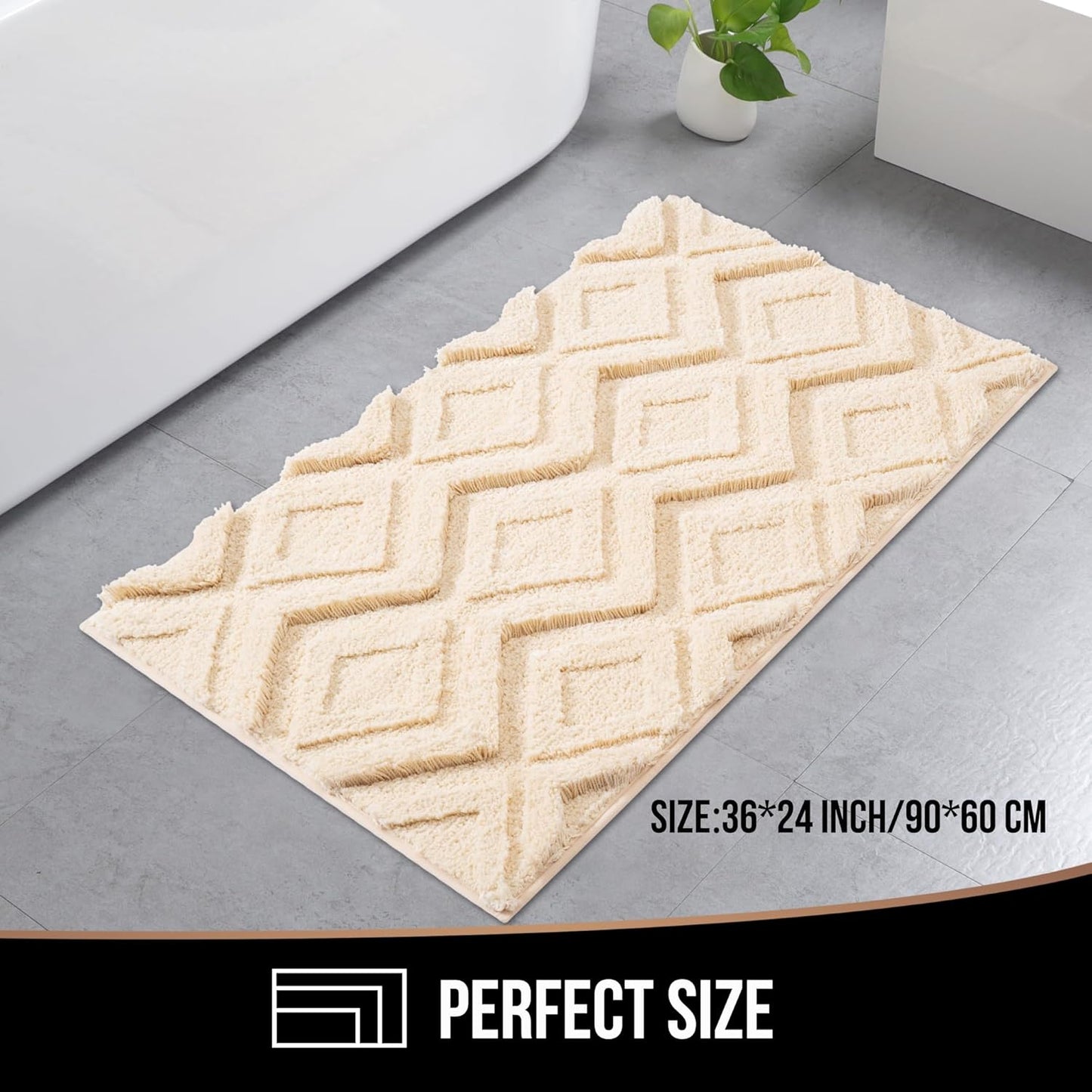 Bath Mat & Bathroom-Rugs 36x24, Ultra Soft Machine Washable Microfiber Bath Mat, Absorbent Quick Dry Non Slip Rug for Bathroom Floor, Tub and Shower, Beige