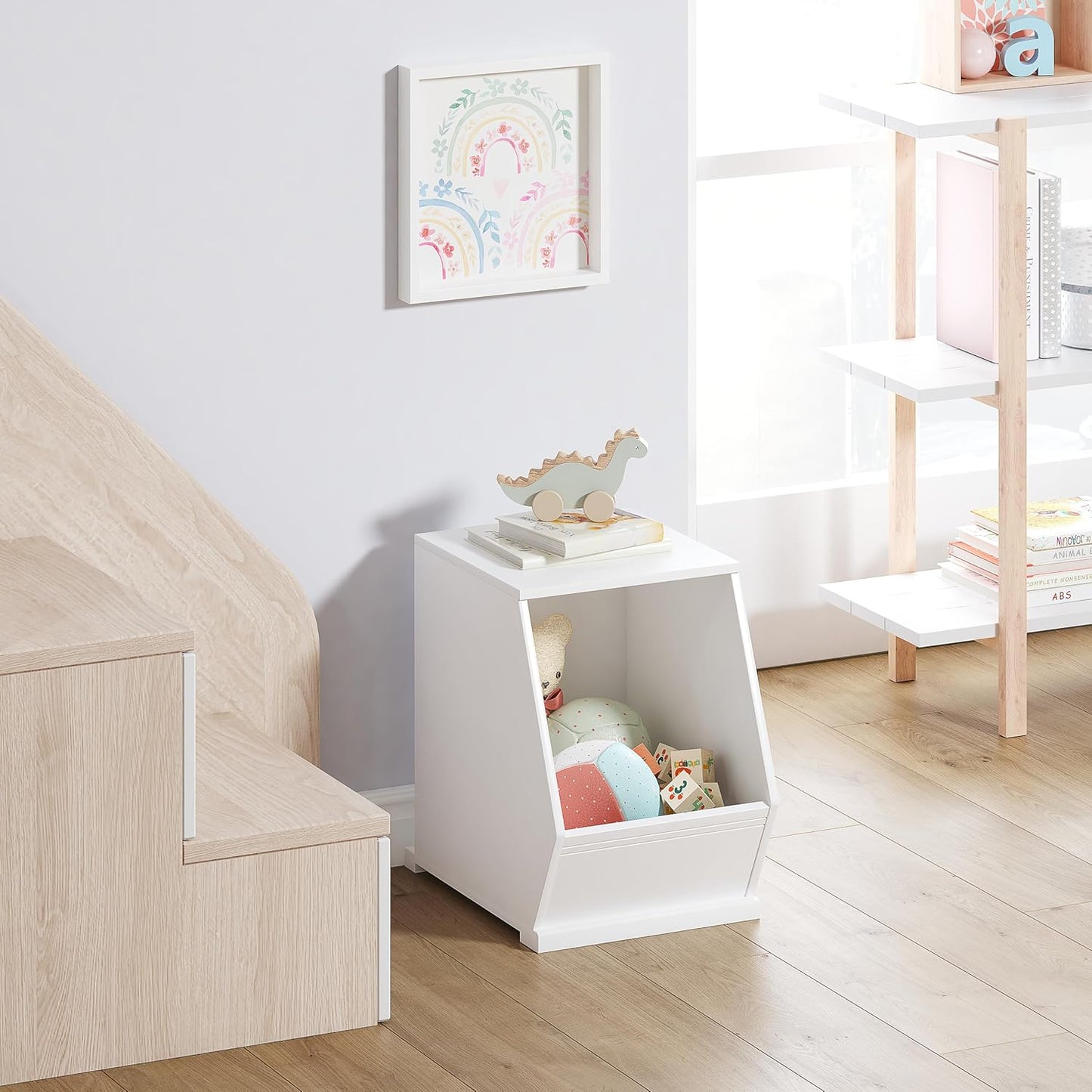 UTEX Toy Storage Organizer for Kids, Stackable Toy Storage Cabinet, Wooden Cubby Toy Organizer, White Toy Shelf for Playroom, Bedroom, Living room, Nursery, 1 Cubby