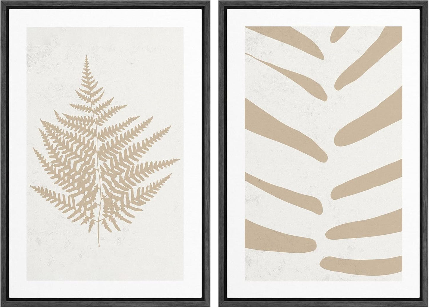 SIGNWIN Framed Canvas Print Wall Art Set Tan White Forest Plant Silhouettes Nature Wilderness Illustrations Modern Art Rustic Closeup Minimal for Living Room, Bedroom, Office - 24"x36"x2 Black