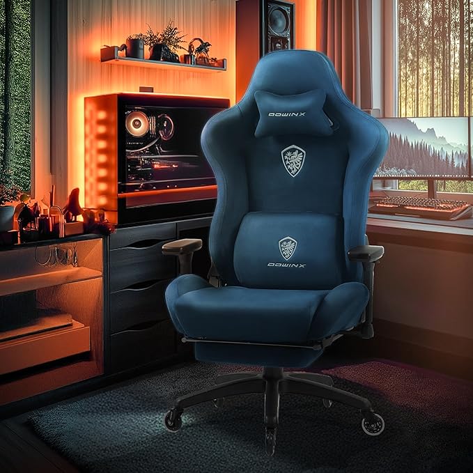 Dowinx Big and Tall Gaming Chair with Suede Fabric Breathable, Game Chairs for Adults with Oversized Thick Seat for 440lbs, Ergonomic Gamer Chair for Streaming & Long Gaming Sessions, Blue