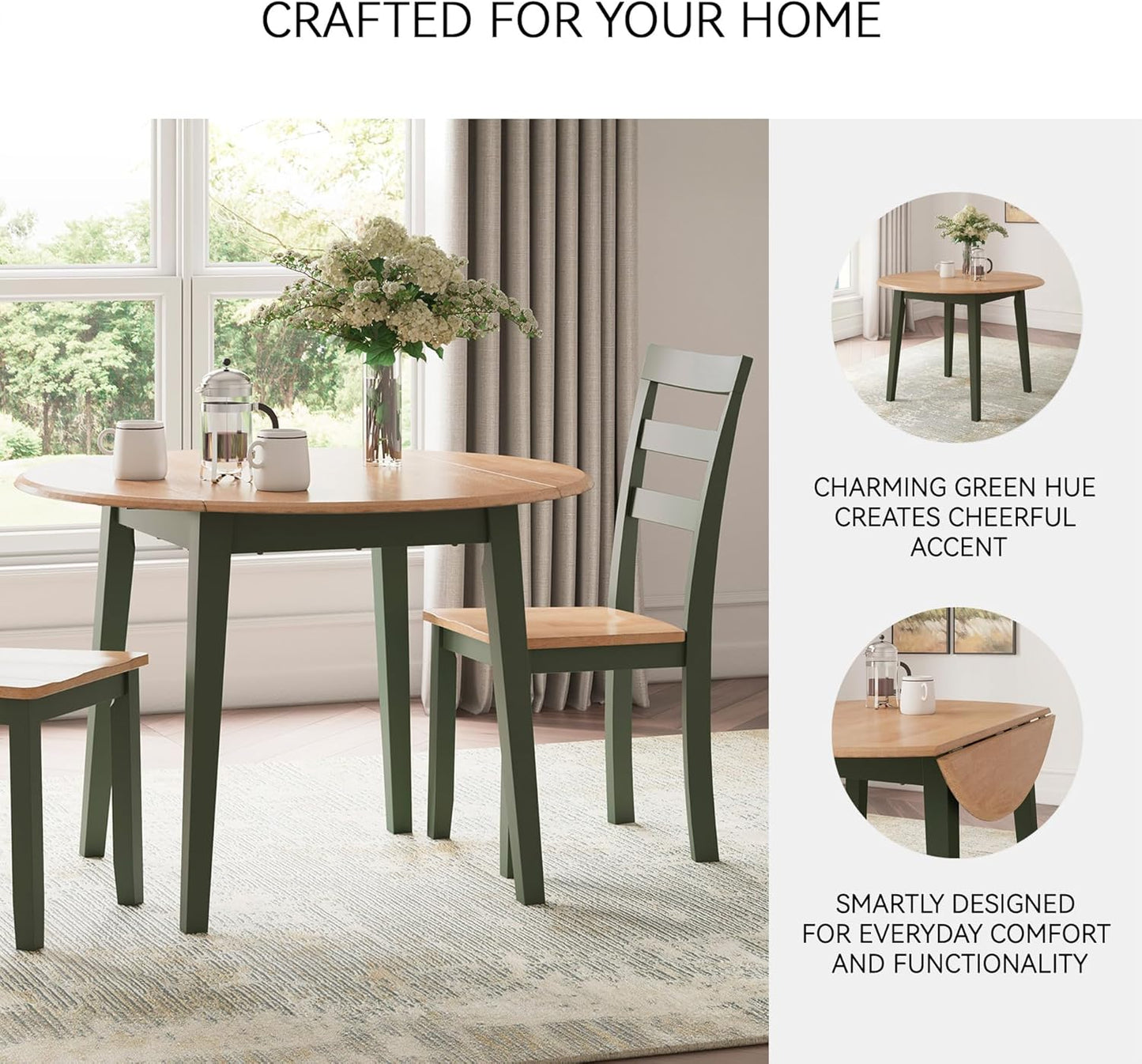 Signature Design by Ashley Gesthaven Modern Dining Drop Leaf Table with 4 Legs, Light Brown & Green