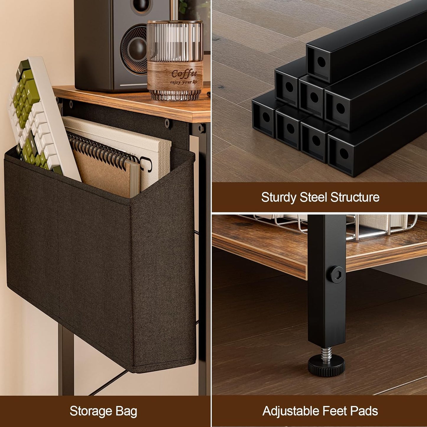 47 Inch L Shaped Computer Desk with Reversible Storage Shelves, Home Office Corner Desk Study Writing Table with Hutch, Study, Rustic Brown